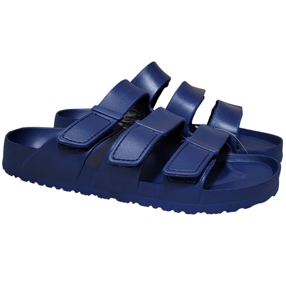 Sun + Stone Men Bowie Triple Strap Footbed Slide Sandals Size US 9M Navy Blue